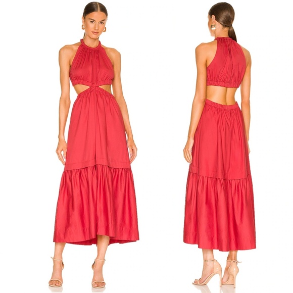 A.L.C. | Elegant Summer Whitney Cut Out Waist Midi Dress in White | Size 10 - Picture 2 of 15